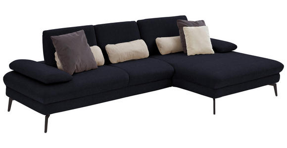 ECKSOFA in Chenille, Mikrofaser Schwarz  - Schwarz, Design, Textil/Metall (299/157cm) - Dieter Knoll