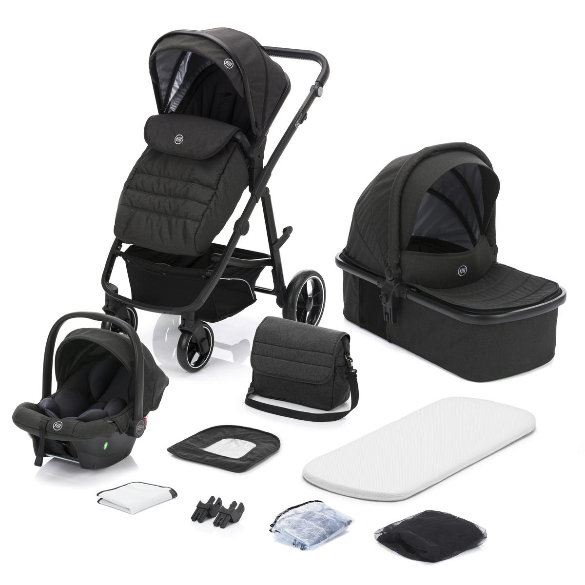 DEČJA KOLICA - SET  JAGUAR  - tamnosiva/crna, Osnovno, tekstil/metal - JAGUAR