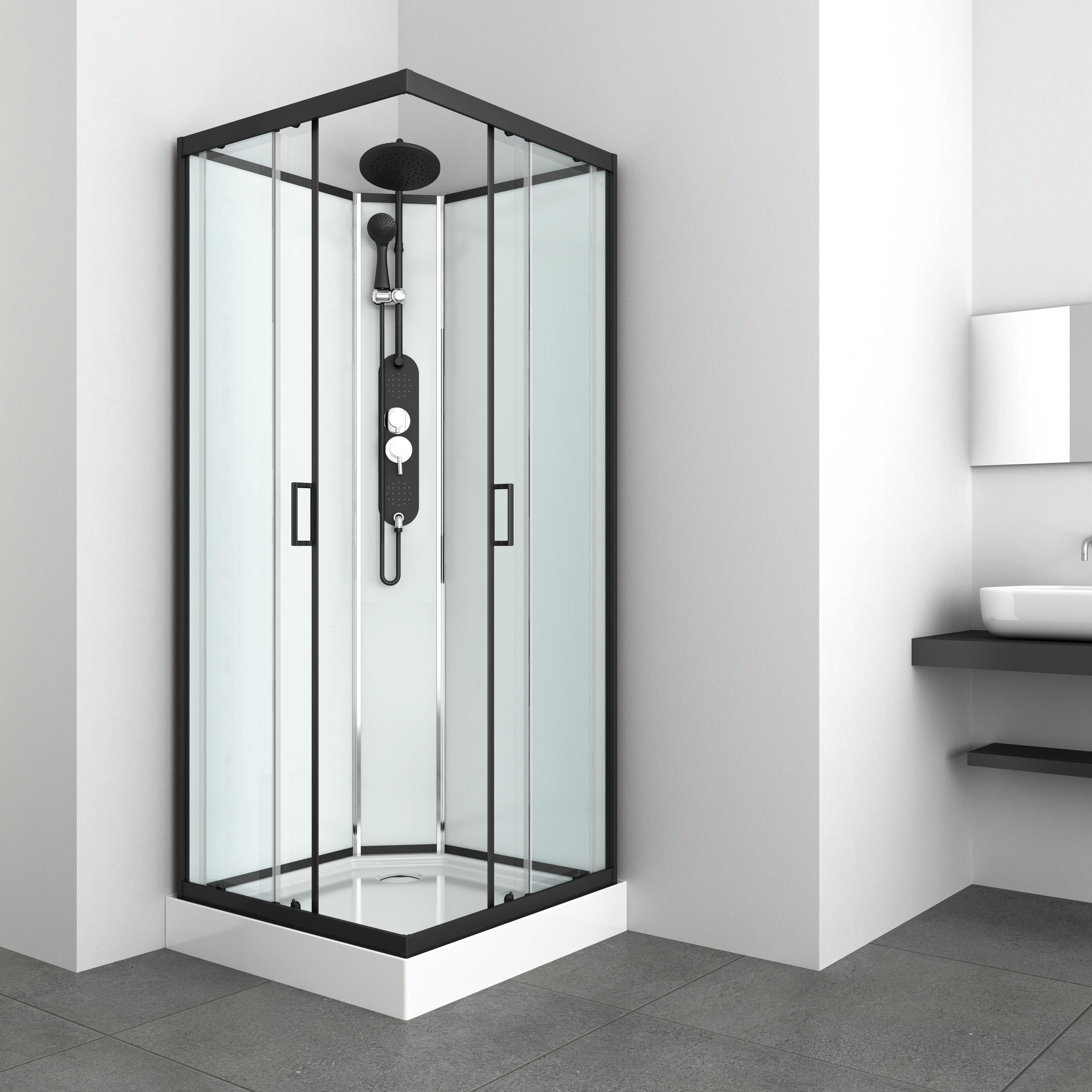 SPRCHOVÝ KOUT černá - černá, Moderní, kov/sklo (90/90/235cm) - Sanotechnik