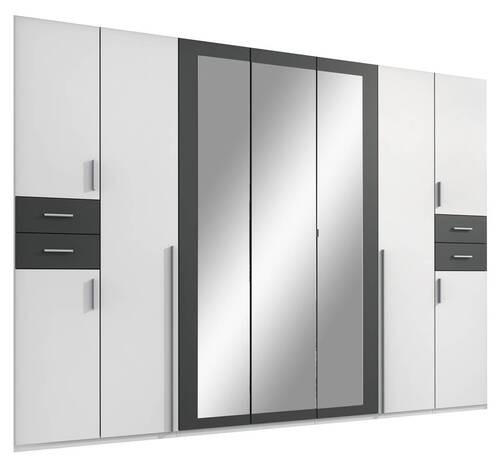 DREHTÜRENSCHRANK in Graphitfarben, Weiss  - Weiss/Silberfarben, Basics, Holzwerkstoff (313/208/58cm) - MID.YOU