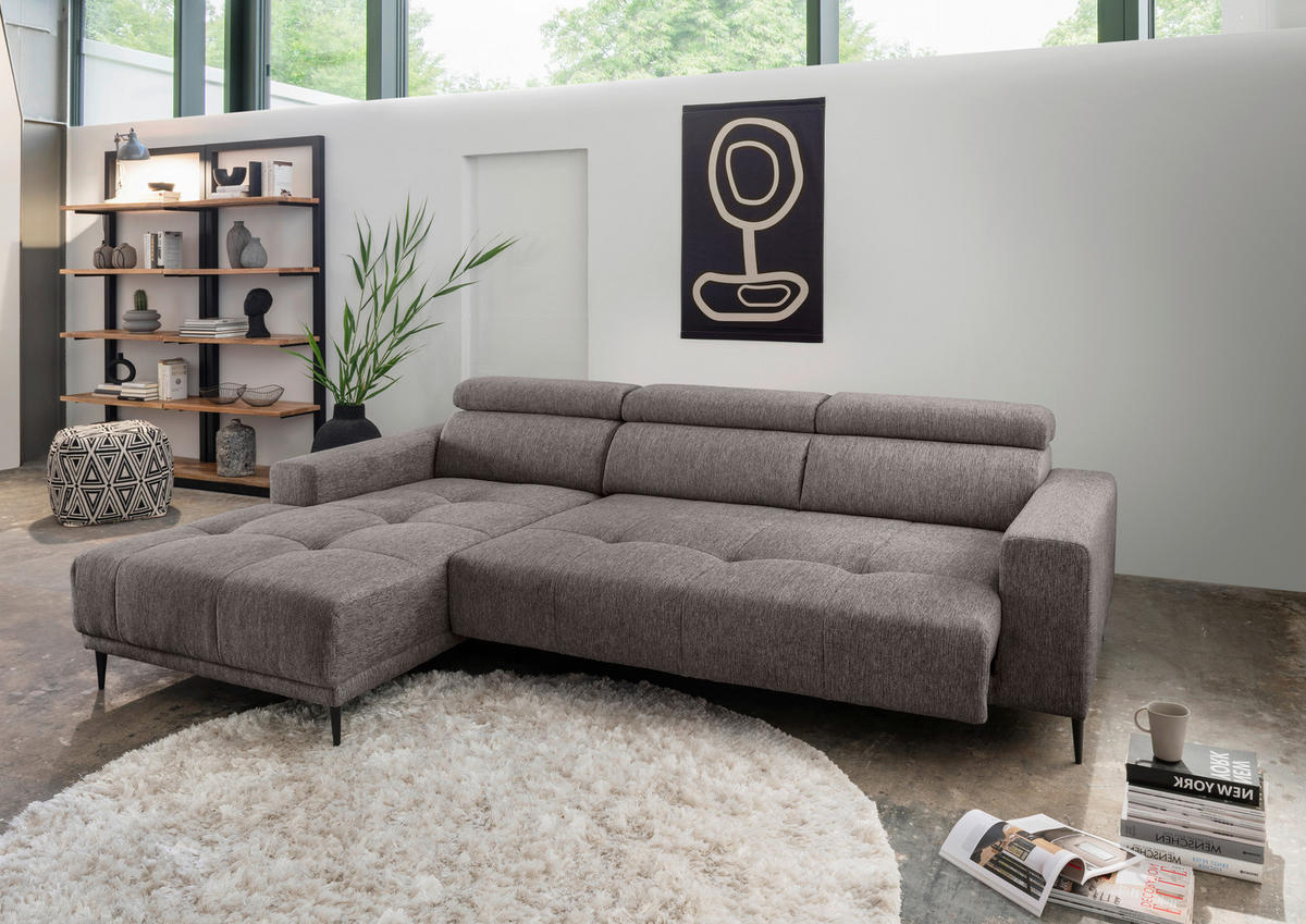 ECKSOFA Graubraun Chenille  - Graubraun/Schwarz, KONVENTIONELL, Textil/Metall (188/276cm) - Livetastic