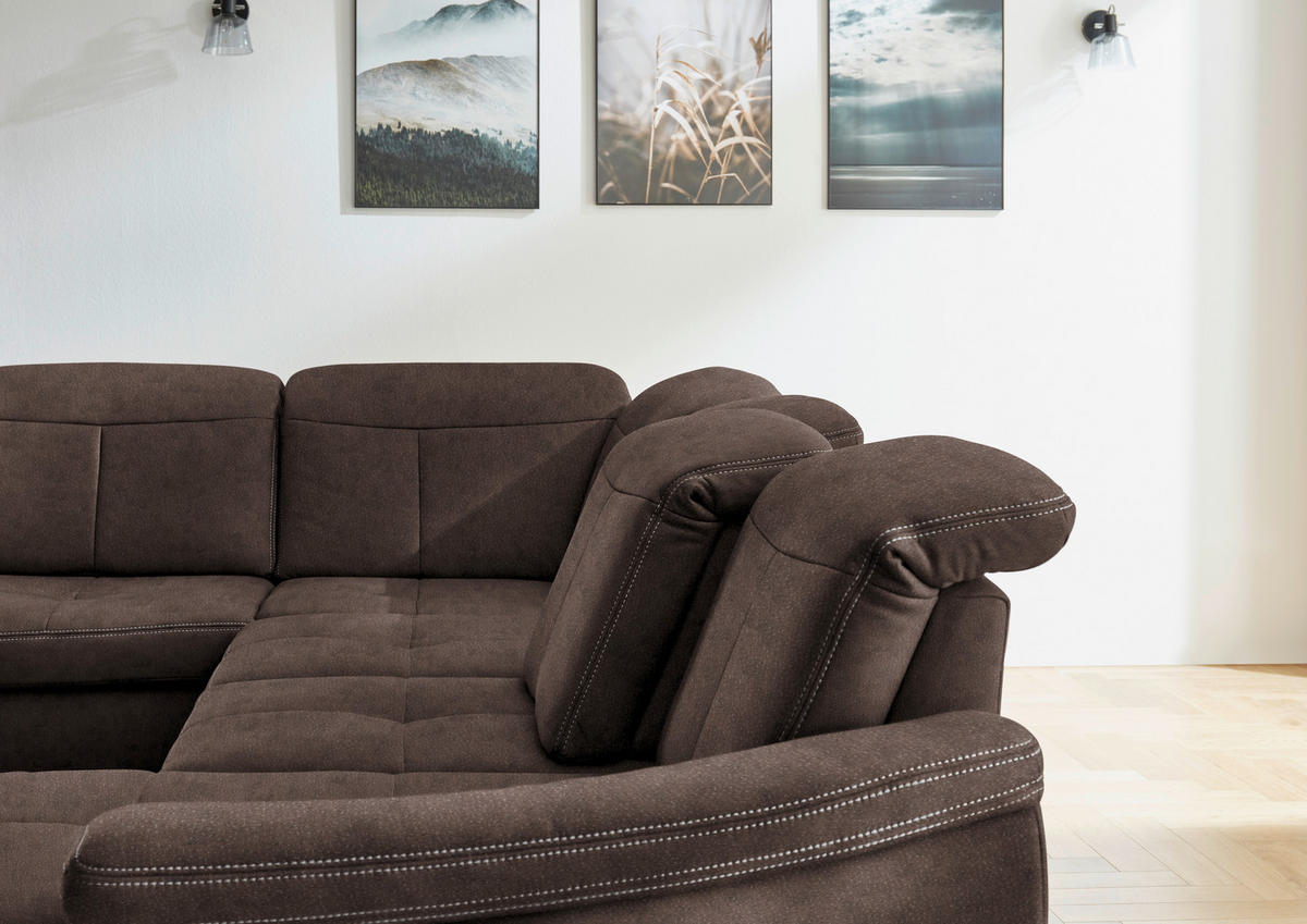 WOHNLANDSCHAFT in Mikrofaser Dunkelbraun  - Wildeiche/Dunkelbraun, Konventionell, Holz/Textil (243/343/185cm) - Voleo