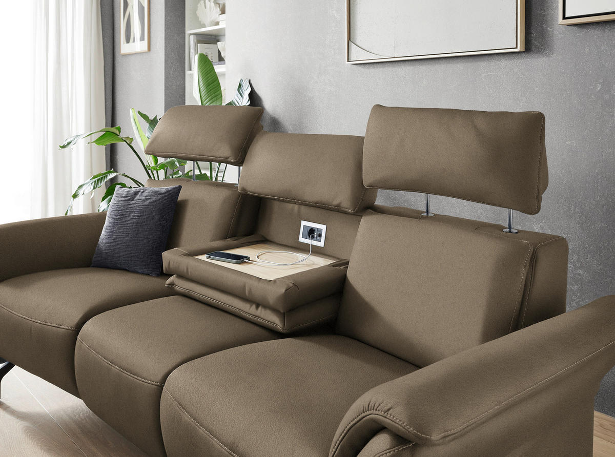 TRAPEZSOFA in Echtleder Dunkelbraun  - Dunkelbraun/Schwarz, Konventionell, Leder/Metall (221/103/95cm) - Dieter Knoll