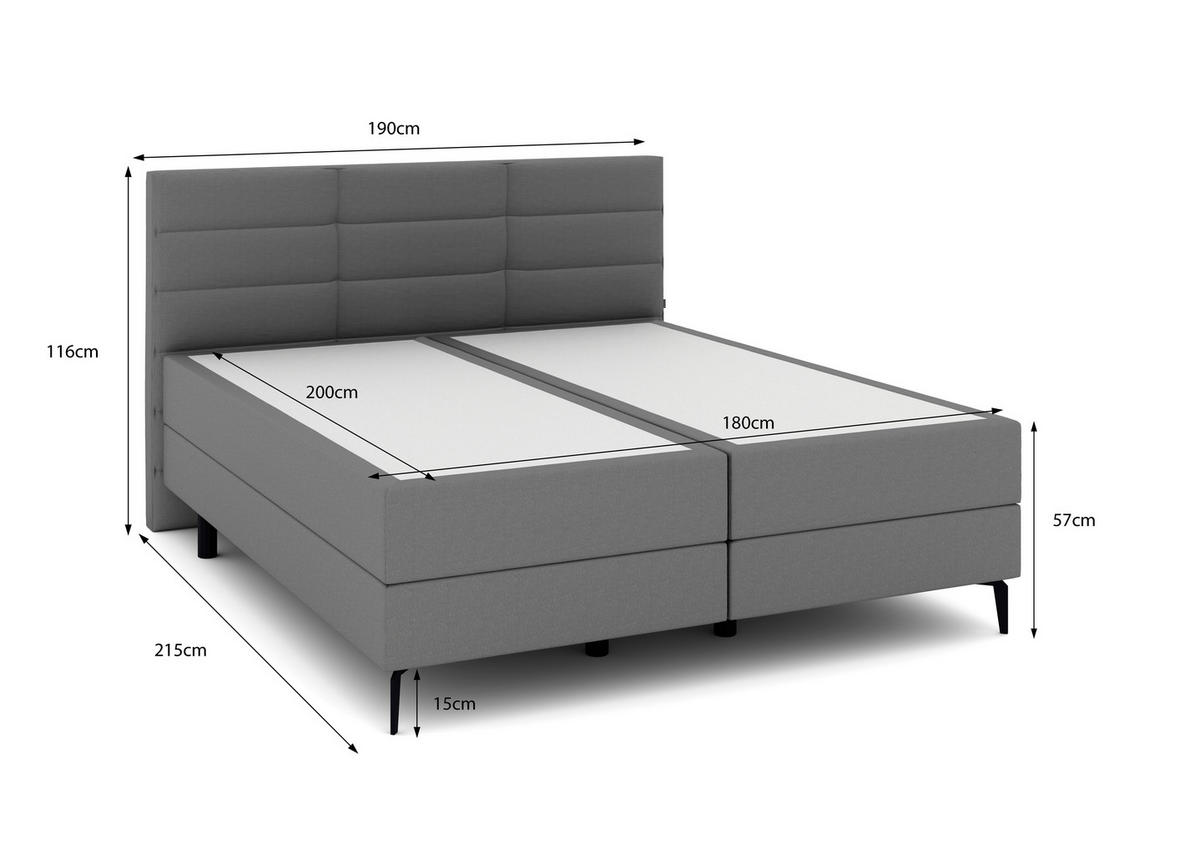 BOXSPRINGBETT 180/200 cm  in Grau  - Schwarz/Grau, KONVENTIONELL, Holzwerkstoff/Kunststoff (180/200cm) - Musterring
