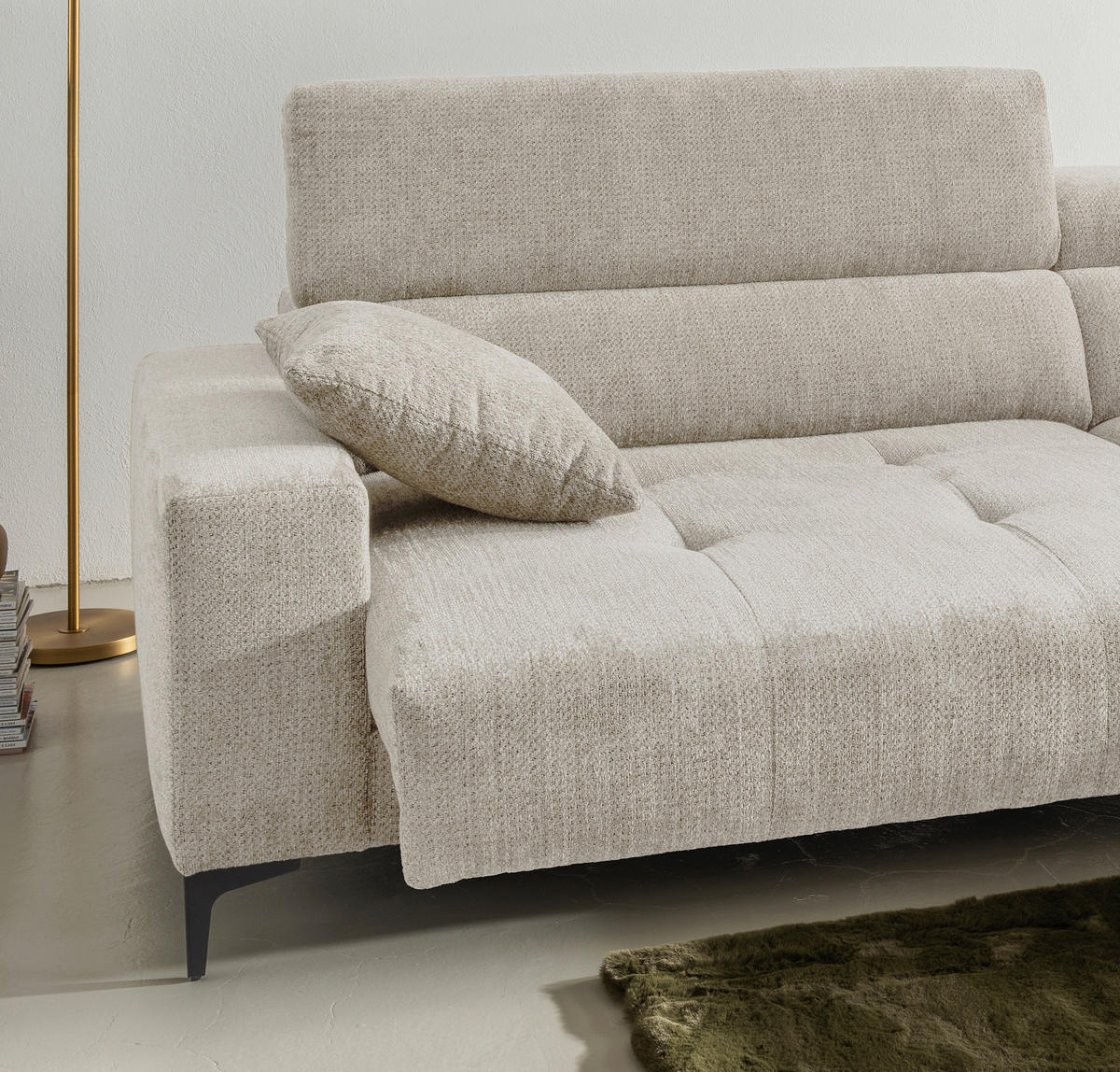 ECKSOFA Chenille Naturfarben  - Schwarz/Naturfarben, Basics, Textil/Metall (250/183cm) - Livetastic