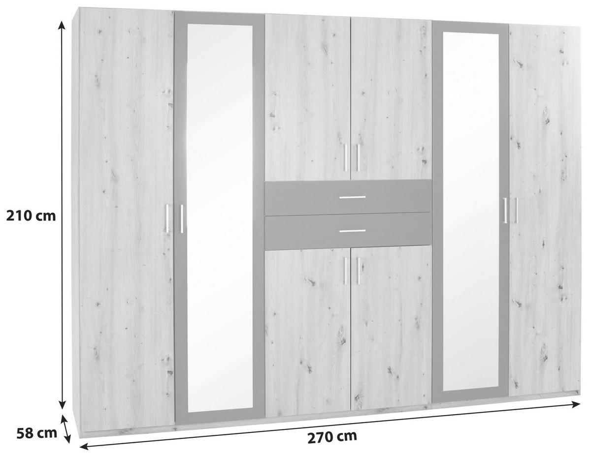KLEIDERSCHRANK Graphitfarben, Eichefarben  - Eichefarben/Alufarben, Konventionell, Holzwerkstoff/Kunststoff (270/208/58cm) - P & B