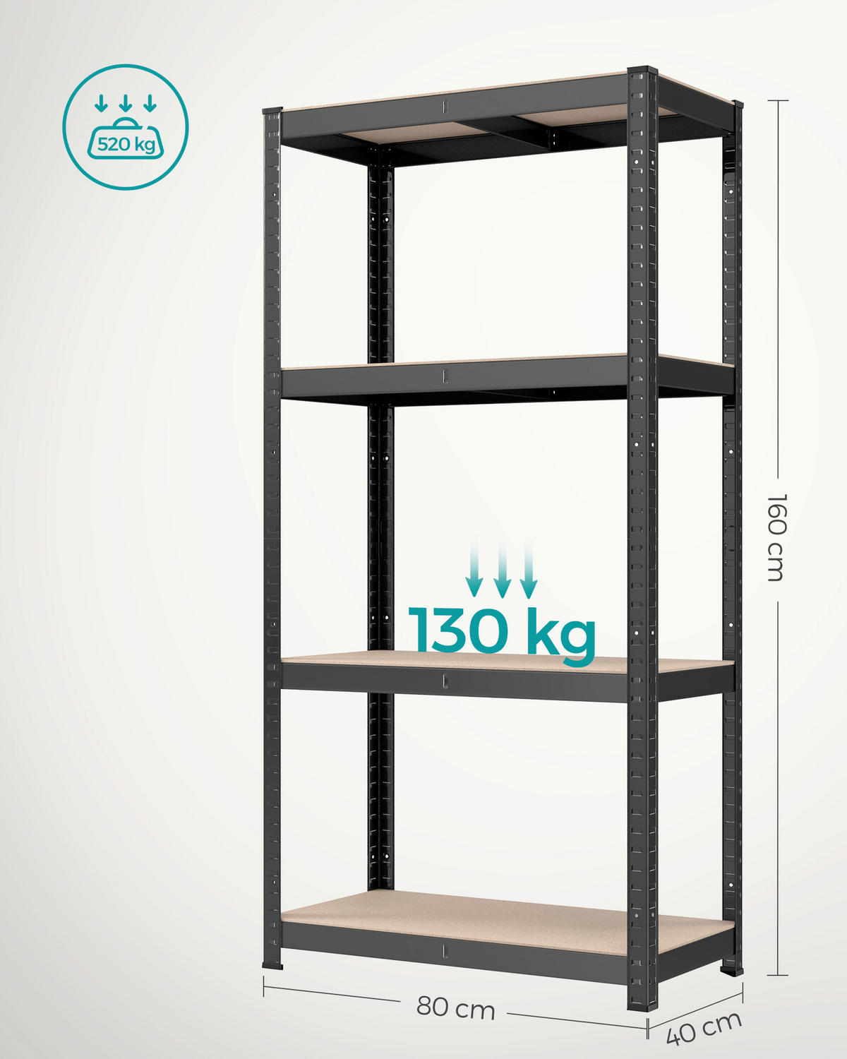 SCHWERLASTREGAL 80/160/40 cm  - Schwarz/Naturfarben, Trend, Holzwerkstoff/Metall (80/160/40cm) - Boxxx