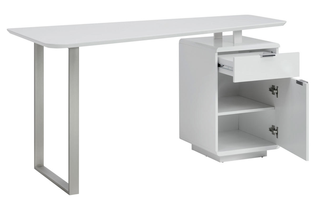 SCHREIBTISCH  Weiß, Nickelfarben, Weiß Hochglanz Stauraum  - Chromfarben/Weiß Hochglanz, MODERN, Holzwerkstoff/Metall (150/76/74cm) - MID.YOU