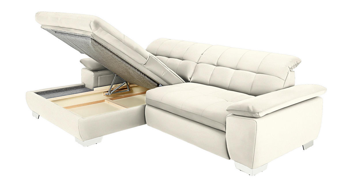 ECKSOFA in Mikrofaser Weiss  - Chromfarben/Weiss, Design, Textil/Metall (180/265cm) - Carryhome
