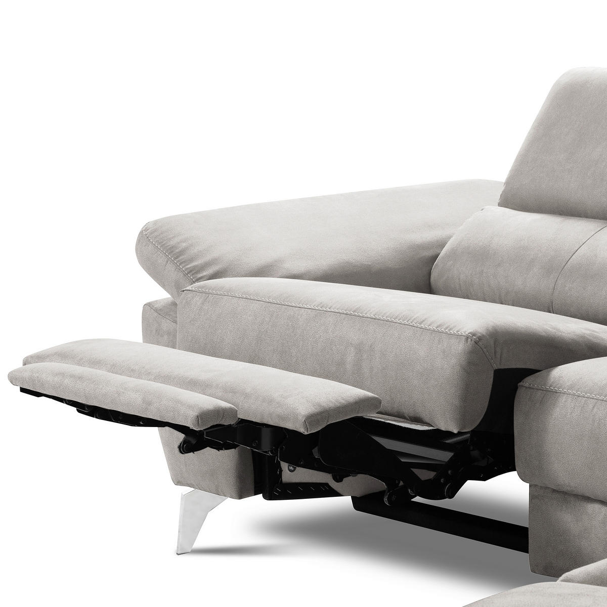 ECKSOFA SONO in Lederlook Grau Armteilverstellung, Kopfteilverstellung  265/210 cm  - Chromfarben/Grau, Design, Textil/Metall (265/210cm) - Livetastic