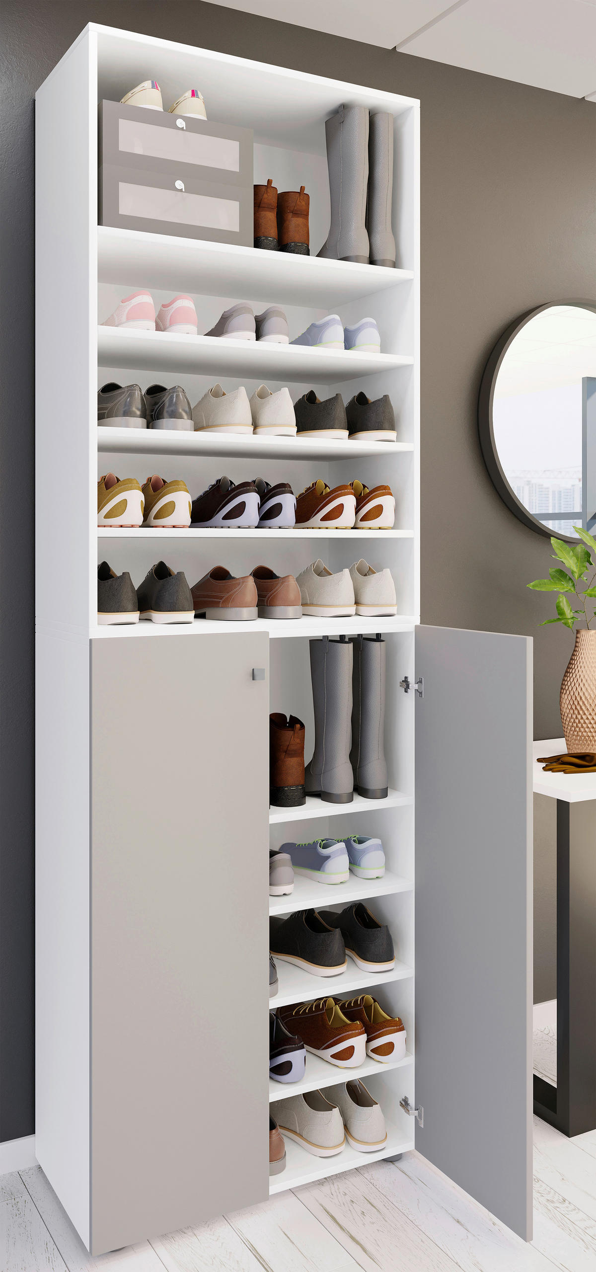 SCHUHSCHRANK Lona  in 70/220/40 cm  - Silberfarben/Schwarz, Design, Holzwerkstoff/Kunststoff (70/220/40cm) - MID.YOU