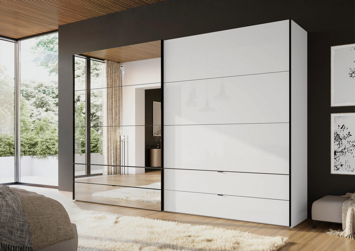 SCHWEBETÜRENSCHRANK 252/222/68 cm 2-türig Weiß  - Schwarz/Weiß, Design, Glas/Holzwerkstoff (252/222/68cm) - Dieter Knoll