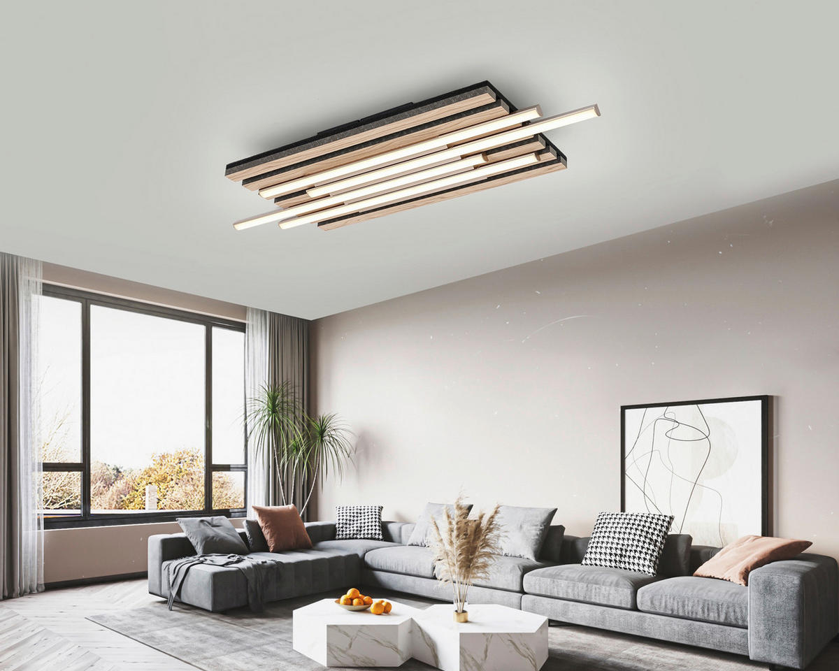 DECKENLEUCHTE    70/26,5/7 cm  - Eichefarben/Schwarz, Trend, Holzwerkstoff/Kunststoff (70/26,5/7cm) - Novel