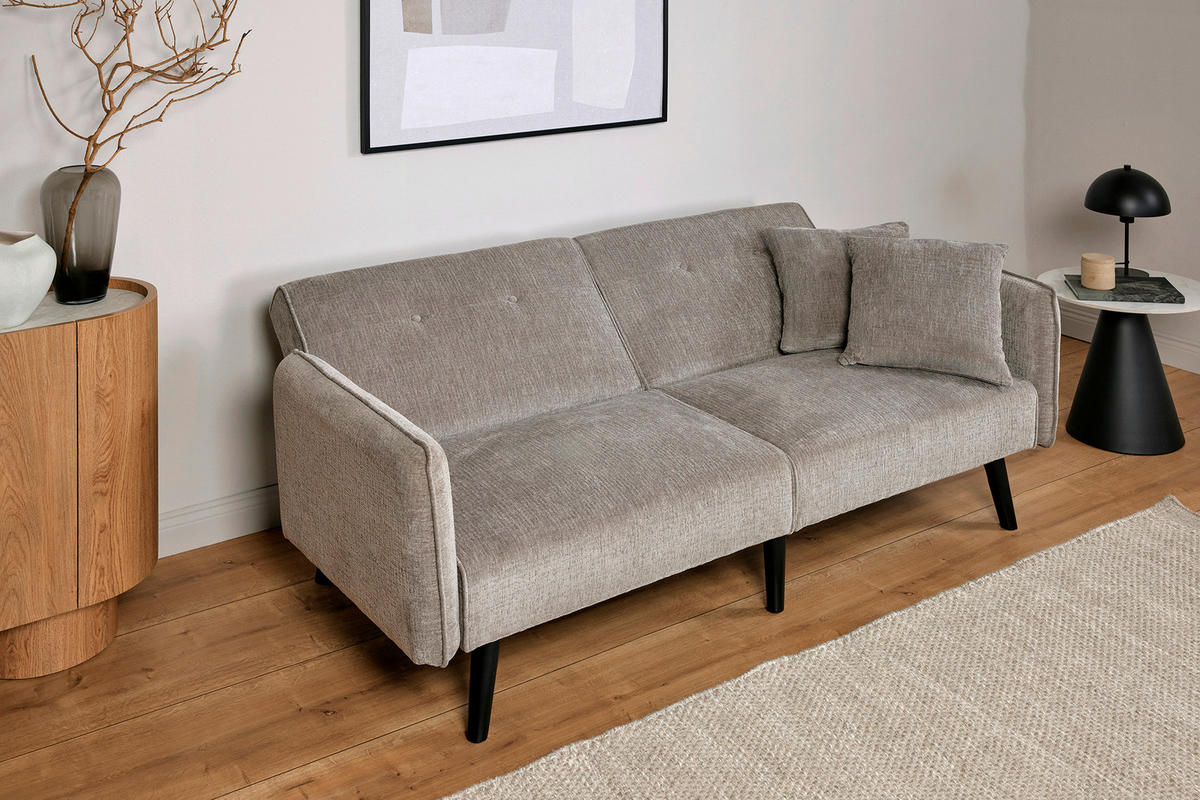 SCHLAFSOFA Bouclé Grau  - Schwarz/Grau, MODERN, Holz/Textil (191/83/84cm) - Livetastic