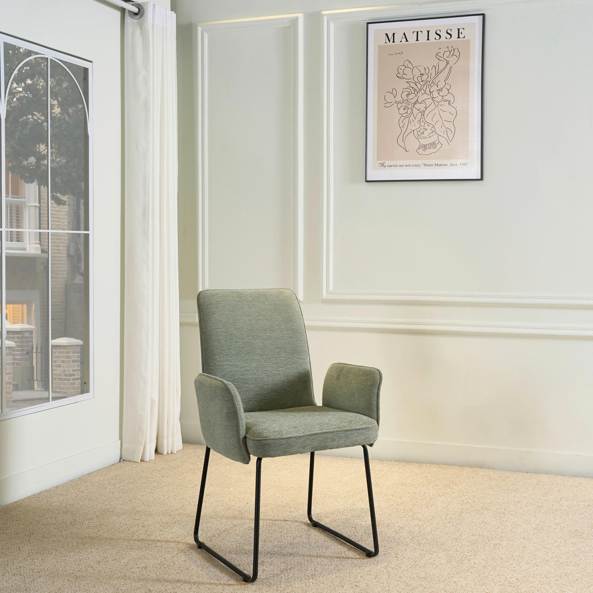 ARMLEHNSTUHL  Stoffauswahl Webstoff  - Schwarz/Hellgrün, Design, Textil/Metall (60/92/66cm) - Stylife