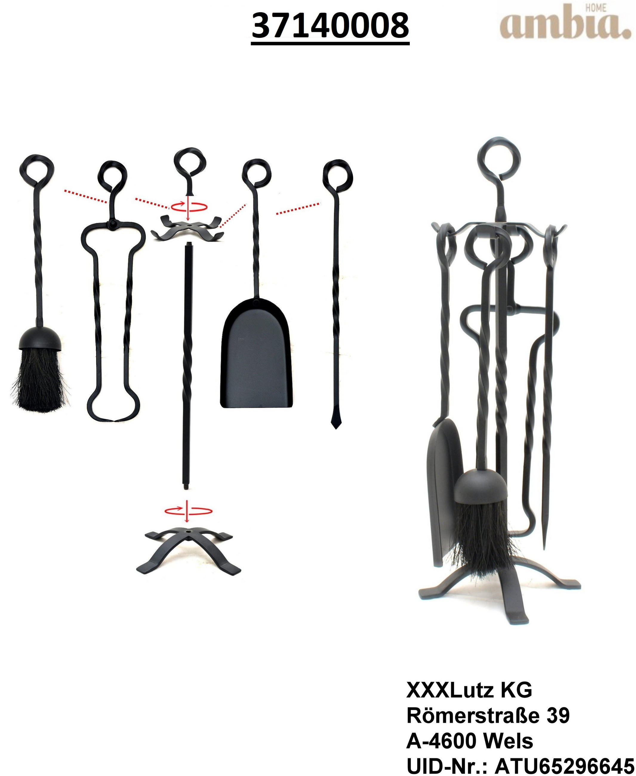 KAMINBESTECK 18/51/18 cm  Metall  - Schwarz, Basics, Metall (18/51/18cm) - Ambia Home