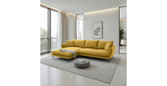 ECKSOFA  in Webstoff Currygelb  196/304 cm  - Currygelb/Schwarz, KONVENTIONELL, Textil/Metall (196/304cm) - Hom`in