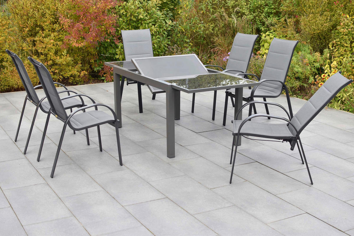 GARTENTISCHGRUPPE  - Graphitfarben/Grau, KONVENTIONELL, Glas/Textil - Gardenson