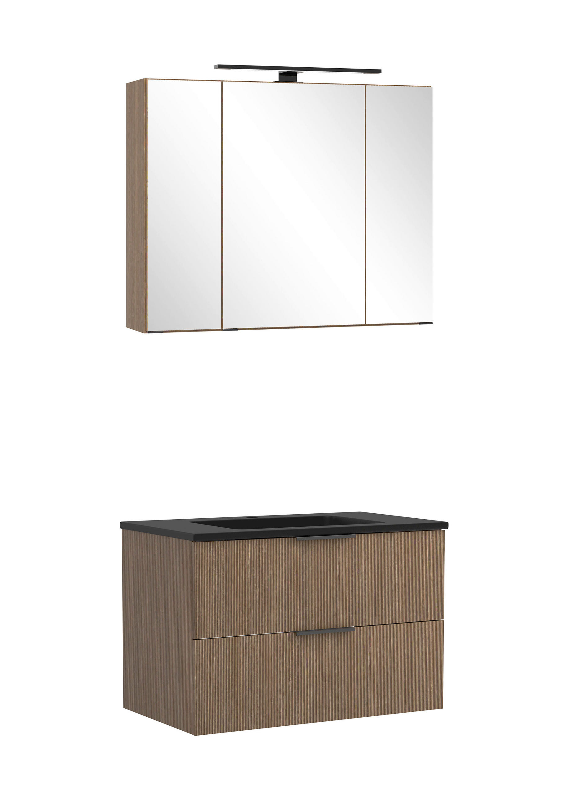 BADEZIMMER 3-teilig  in 80 cm  - Dunkelbraun/Schwarz, Natur, Glas/Holzwerkstoff (80cm) - Held