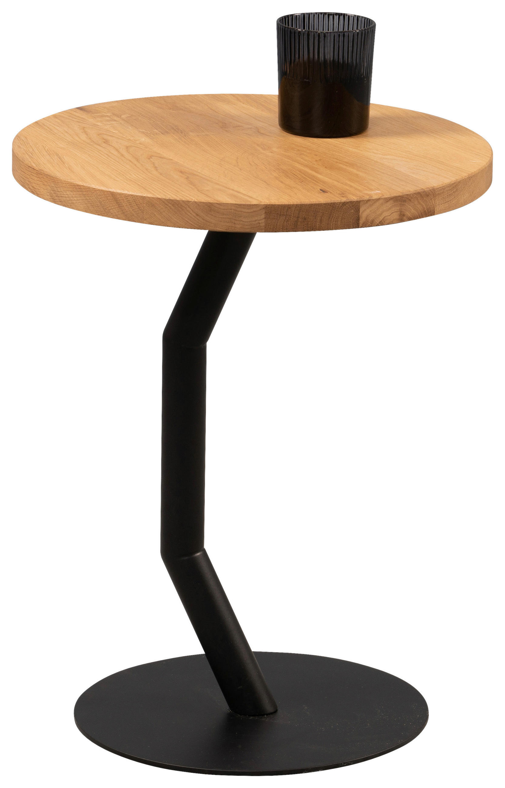 Thumbnail - Beistelltisch, Schwarz, Wildeiche, Holz, Metall, Wildeiche, rund, Bodenplatte, 35x45x35 cm, einfacher Aufbau, Wohnzimmer...