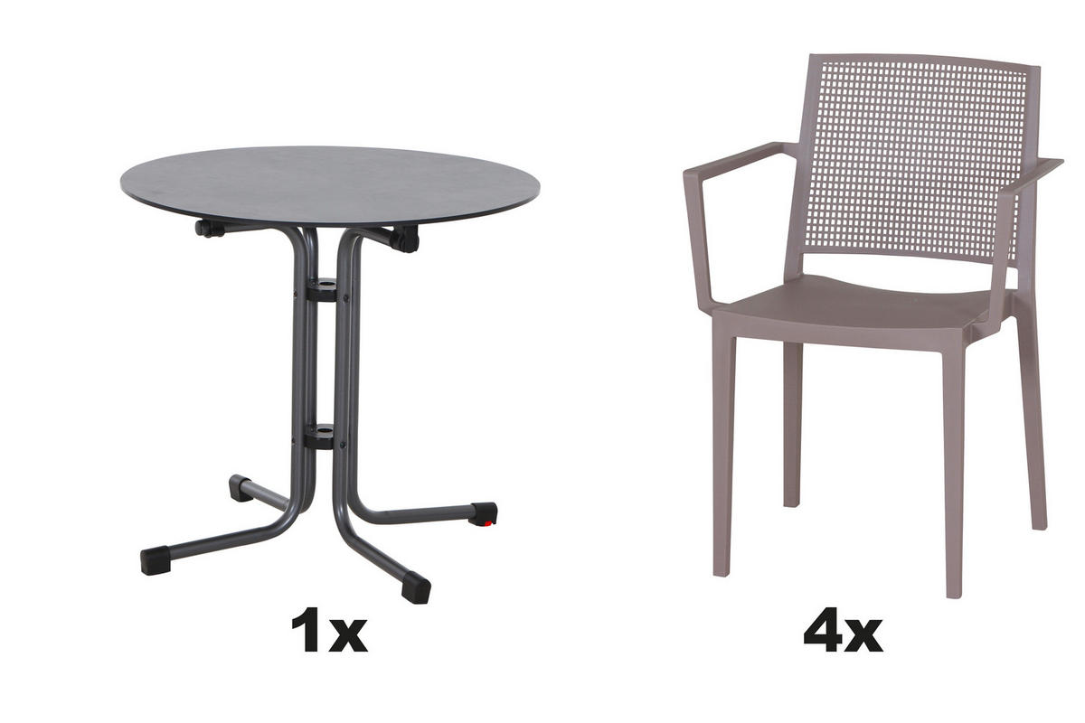 GARTENGARNITUR 5-teilig  - Taupe, Basics, Holzwerkstoff/Kunststoff (80/80/80cm) - Siena Garden
