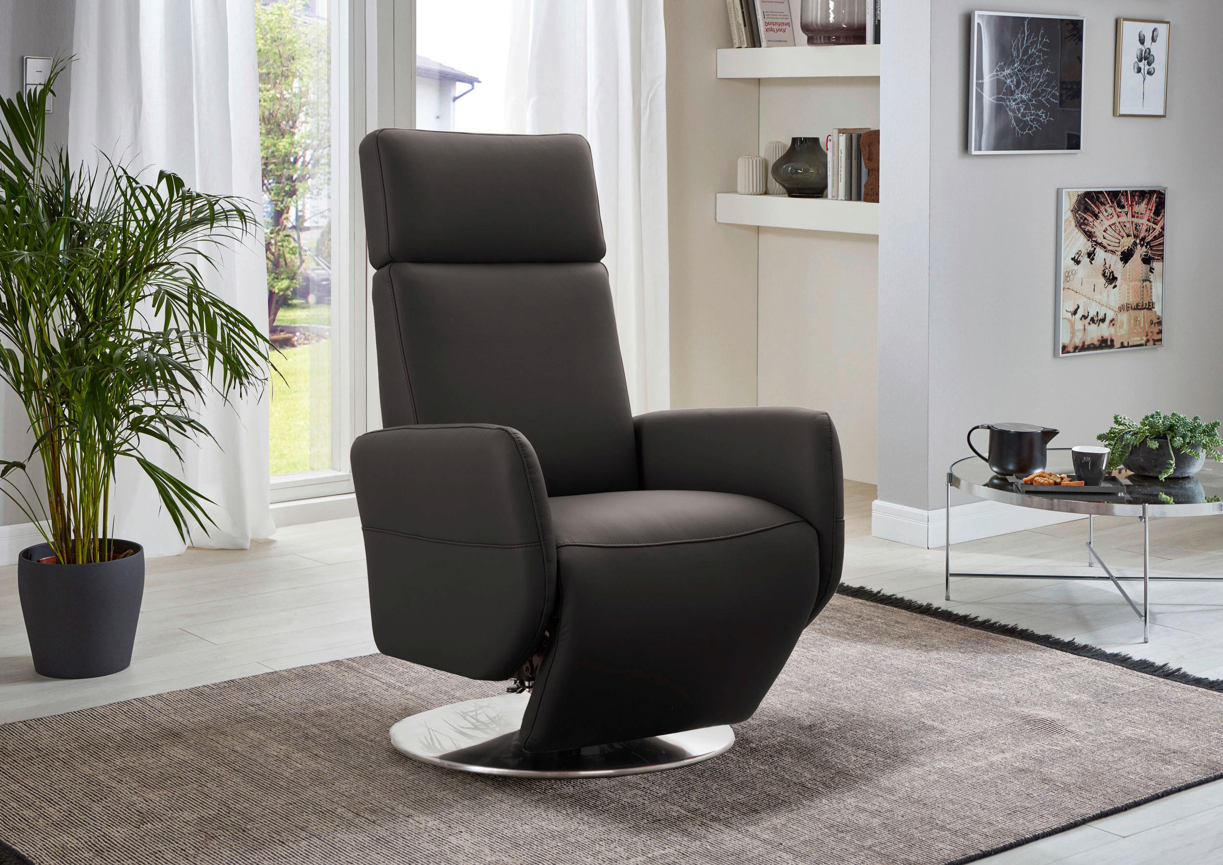 RELAXSESSEL 71/110/82 cm  in Leder Mokka  - Chromfarben/Mokka, KONVENTIONELL, Leder/Metall (71/110/82cm) - Sit & More