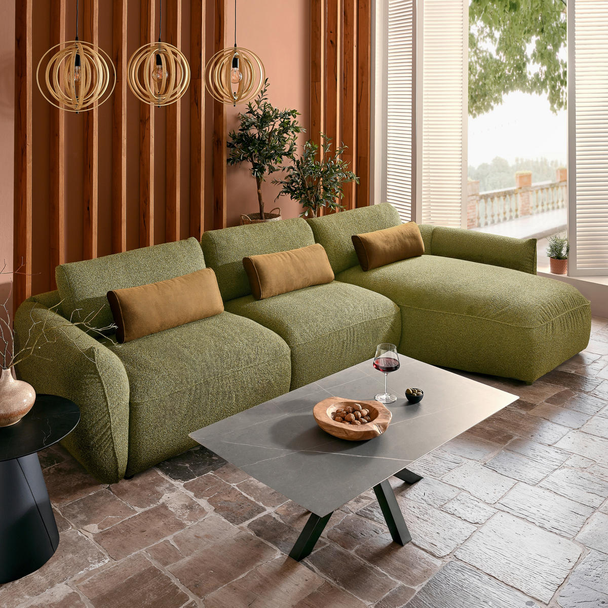 ECKSOFA Coperta Dunkelgrün Chenille Rückenkissen, Nierenkissen  - Dunkelgrün/Schwarz, Design, Kunststoff/Textil (340/190cm) - Belluti