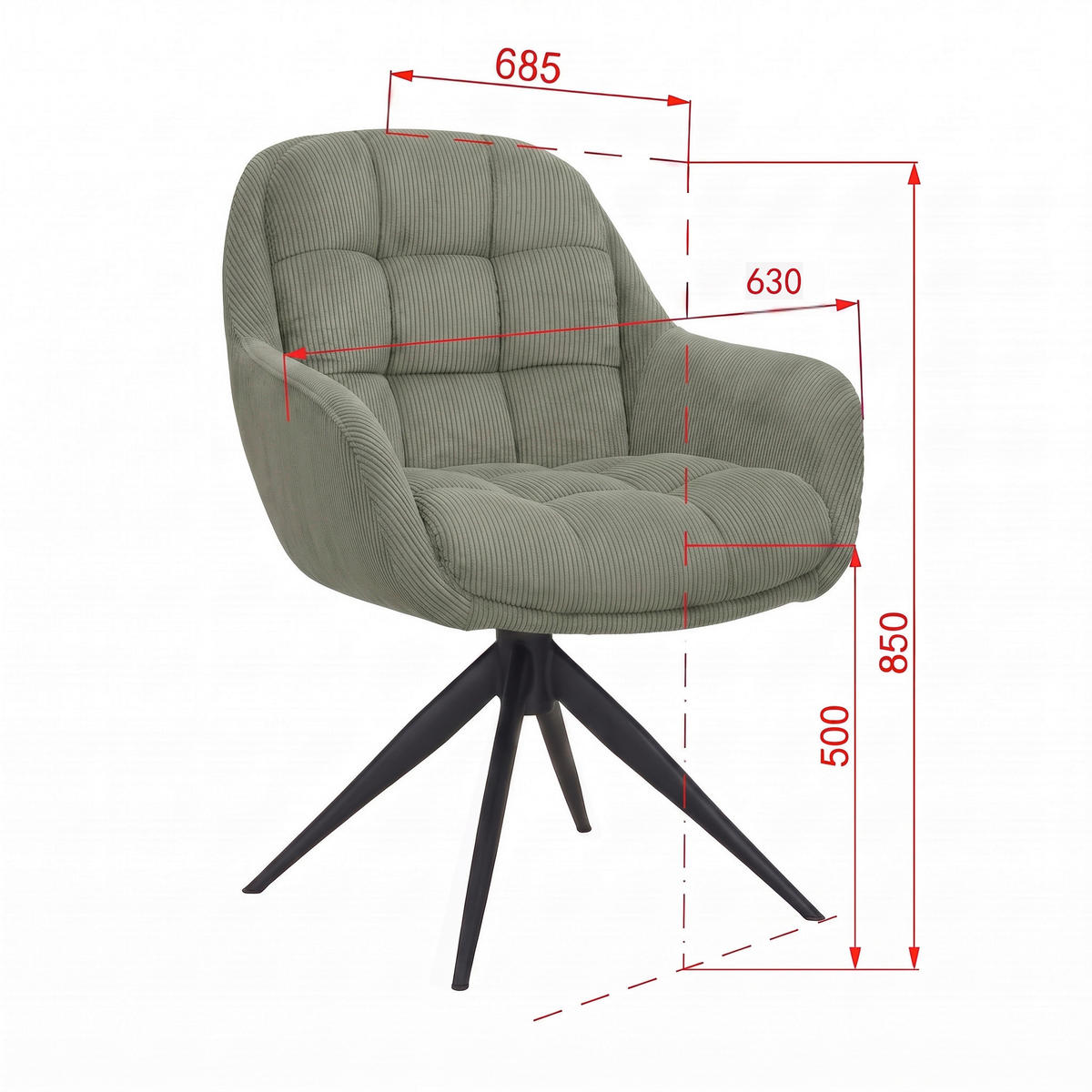 ARMLEHNSTUHL  Sitzfläche 360° drehbar, inklusive Armlehnen, automatische Rückholfunktion Webstoff  Grün  - Schwarz/Grün, Design, Textil/Metall (62/85/70cm) - Johann Jakob