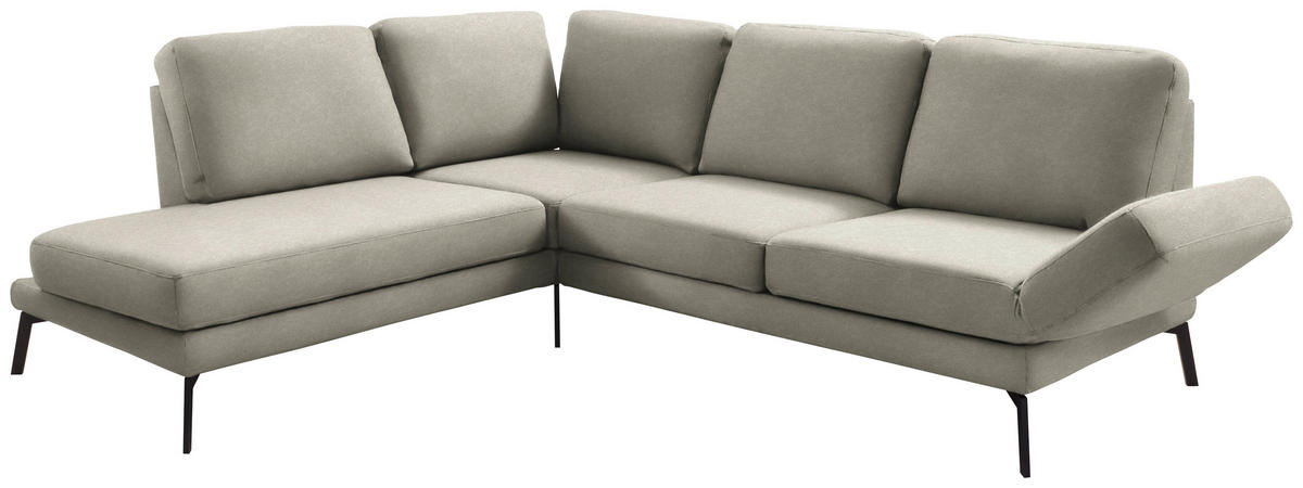 ECKSOFA in Mikrofaser Olivgrün  - Schwarz/Olivgrün, Konventionell, Textil/Metall (207-223/250-288cm) - Hom`in