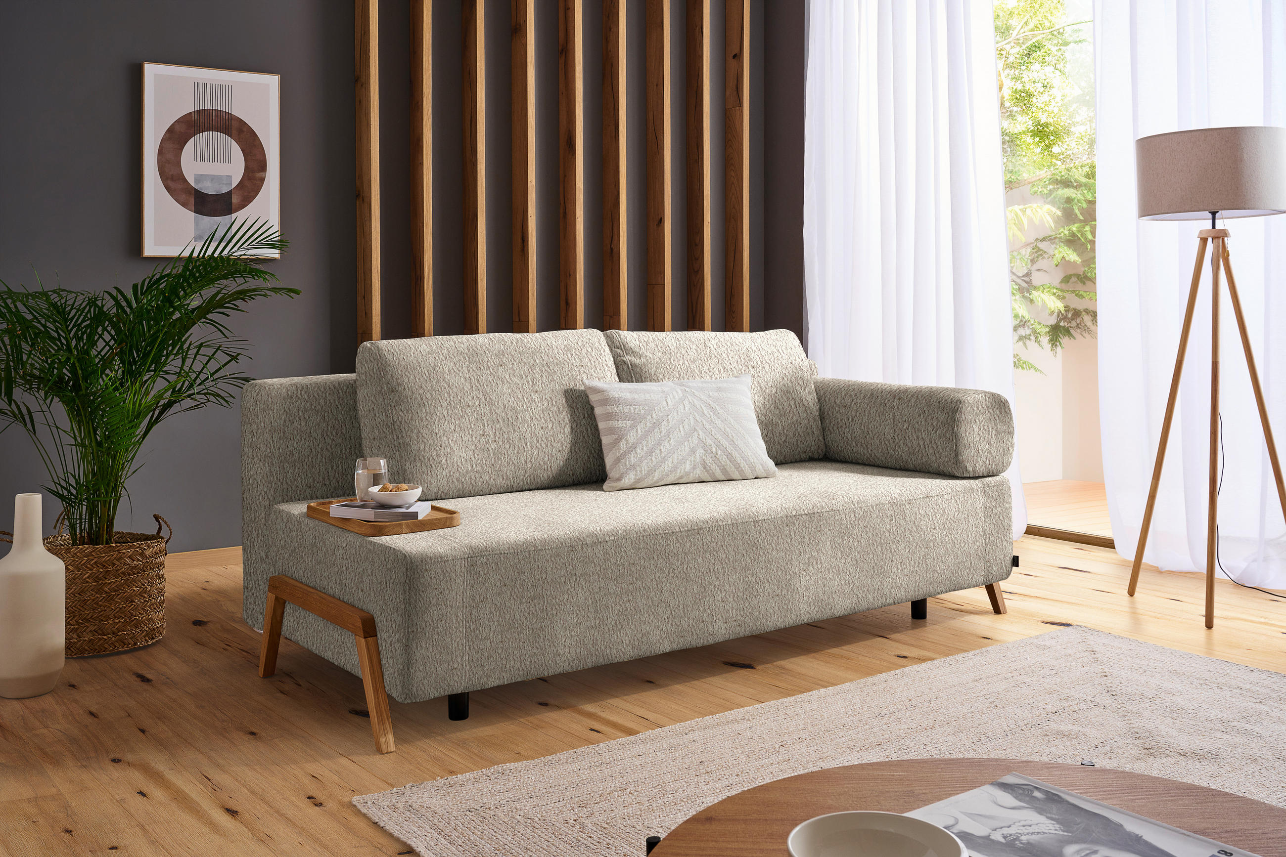 SCHLAFSOFA Teddystoff Greige  - Greige/Naturfarben, Design, Holz/Textil (211/88/102cm) - Niels Andersson