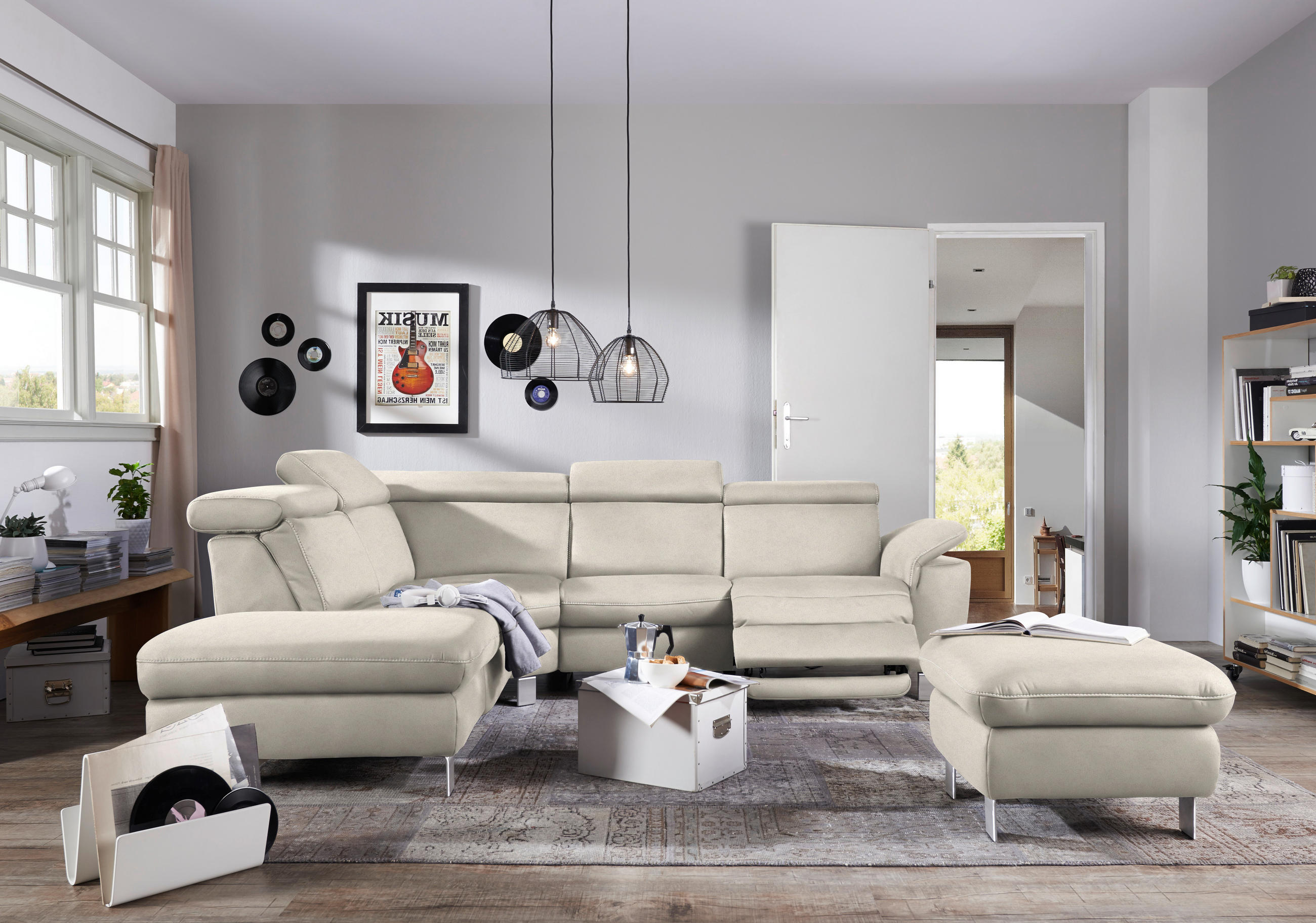 ECKSOFA in Flachgewebe, Mikrofaser Ecru  239/271 cm  - Ecru/Beige, Design, Textil/Metall (239/271cm) - Cantus