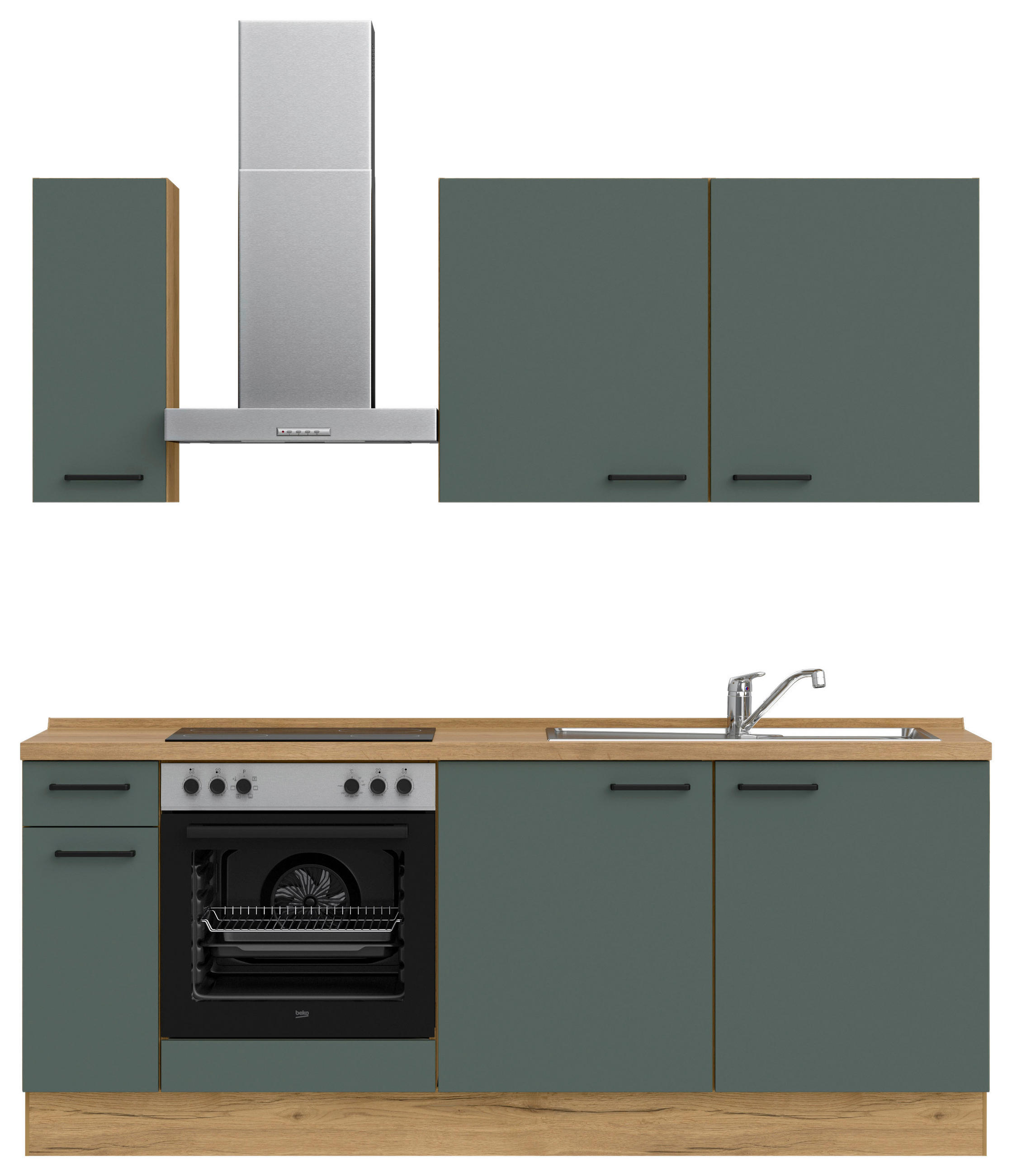 KÜCHENBLOCK 210 cm   in Eichefarben, Dunkelgrün  - Dunkelgrün/Eichefarben, MODERN, Holzwerkstoff/Metall (210cm) - Nobilia