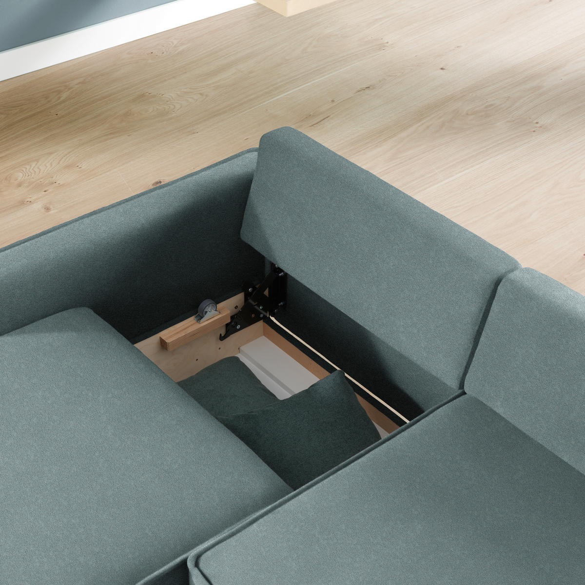 ECKSOFA in Chenille Petrol  170/237 cm  - Eichefarben/Petrol, KONVENTIONELL, Holz/Textil (170/237cm) - Sedda