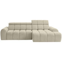 ECKSOFA Beige Chenille Bettkasten, Rücken echt, Kopfteilverstellung, Sitzvorzug  - Beige/Schwarz, Design, Kunststoff/Textil (290/152cm) - Stylife