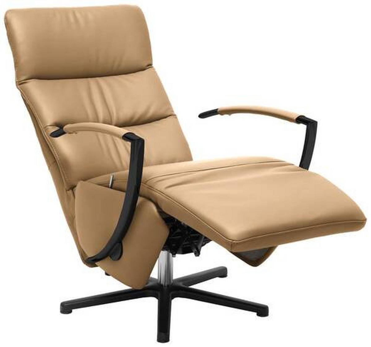 RELAXSESSEL in Leder Honig  - Schwarz/Honig, Design, Leder/Metall (64/112/80cm) - Cantus