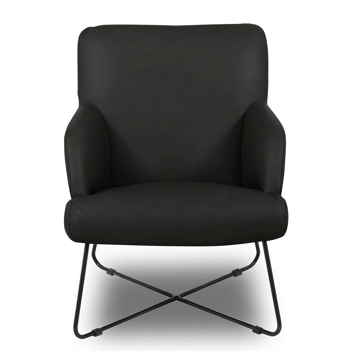 SESSEL in Echtleder Schwarz  - Schwarz, Design, Leder/Metall (67/87/74cm) - Livetastic