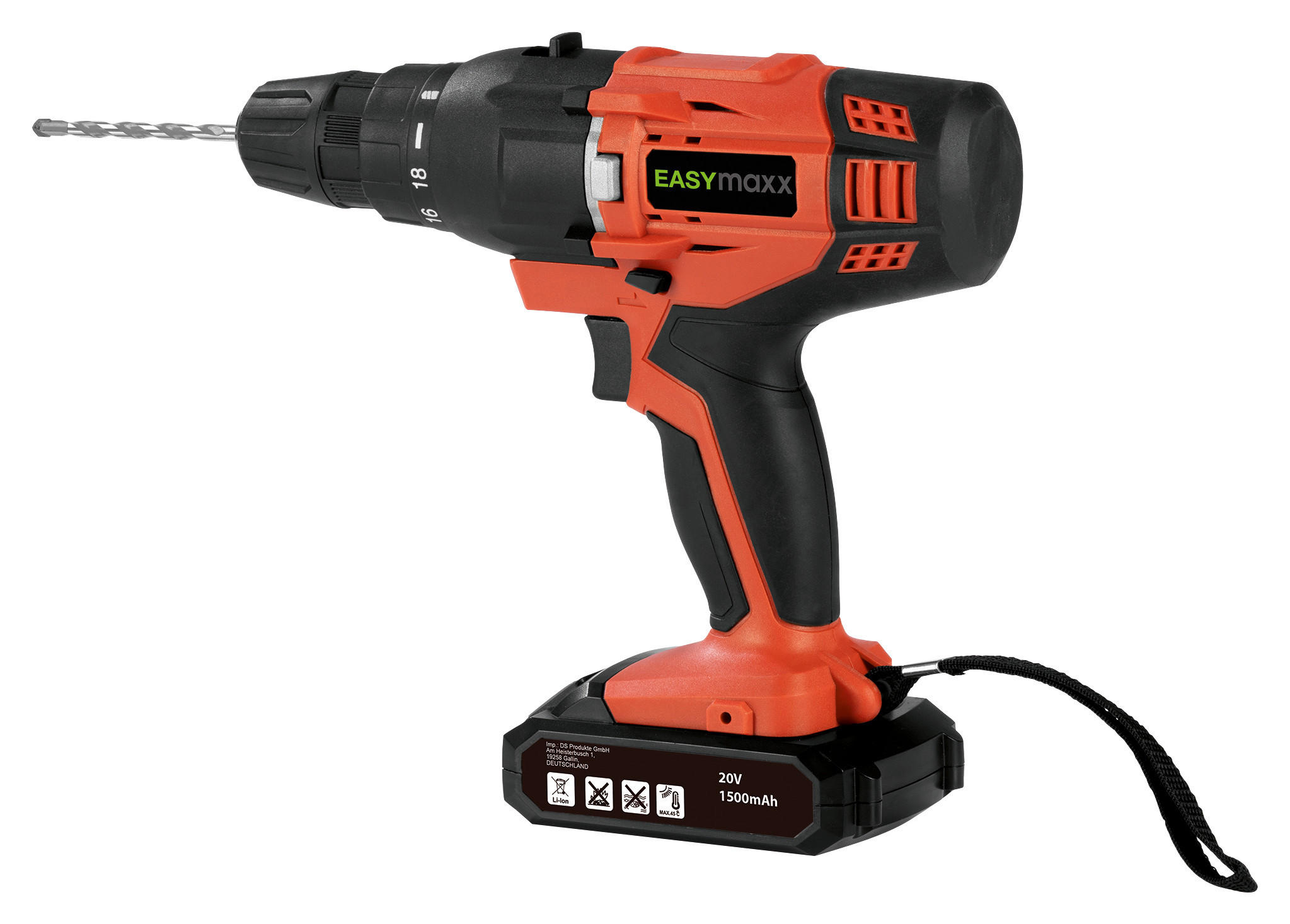 Akkuschrauber Easy Maxx 20 V, 0-550 U/min, Rot/schwarz