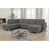 WOHNLANDSCHAFT Echtleder Mokka  - Eichefarben/Mokka, Basics, Leder/Holz (212/308/163cm) - Sit & More