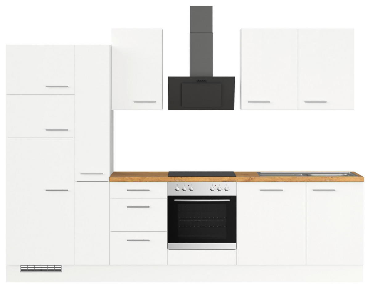 KÜCHENLEERBLOCK 310 cm   in Weiß  - Edelstahlfarben/Eichefarben, Design, Holzwerkstoff/Metall (310cm) - Impuls