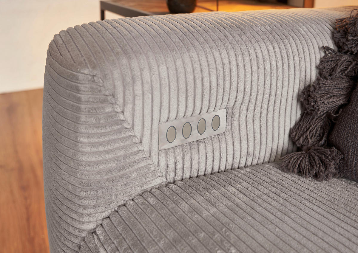 ECKSOFA in Cord Grau  - Schwarz/Grau, Konventionell, Textil/Metall (266/180cm) - Hom`in