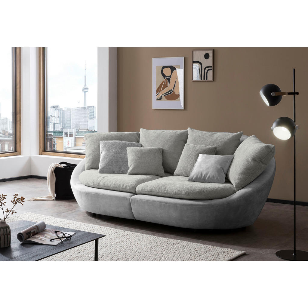 Thumbnail - Trendmanufaktur Bigsofa Maui, Hellgrau, Dunkelgrau, Textil, 4-Sitzer, Füllung: Vlies, Polyetherschaumkern, Silikon, Scha...