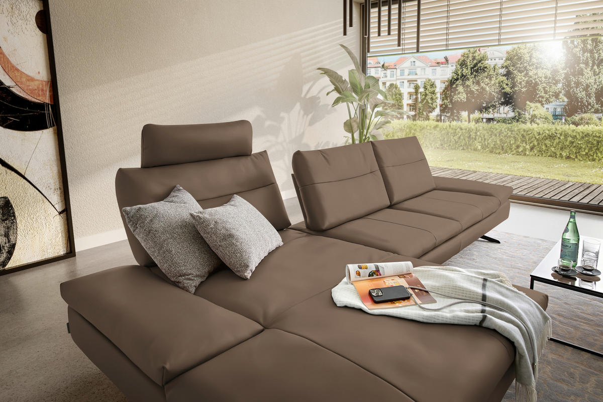 ECKSOFA  in Echtleder Hellbraun  158/342 cm  - Hellbraun/Schwarz, MODERN, Leder/Metall (158/342cm) - Chilliano