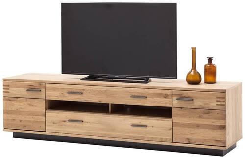 MEDIABÄNK i faner, massiv rustik ek ekfärgad  - svart/ekfärgad, Design, metall/trämaterial (210/56/50cm) - Livetastic