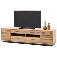 MEDIABÄNK i faner, massiv rustik ek ekfärgad  - svart/ekfärgad, Design, metall/trämaterial (210/56/50cm) - Livetastic