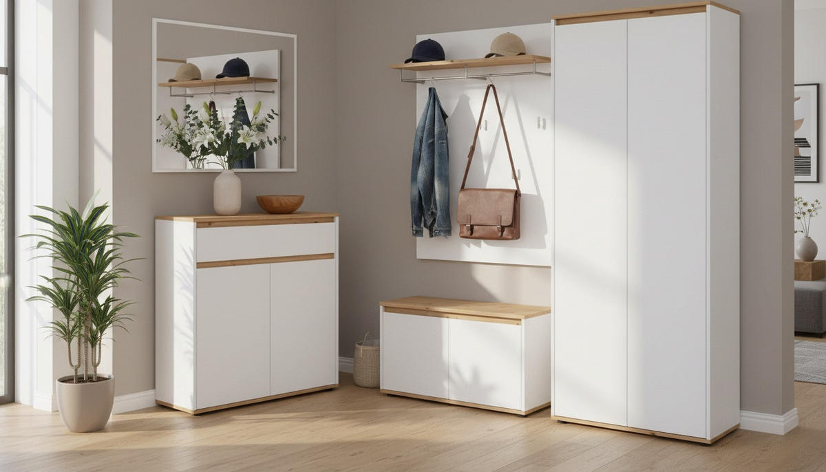 GARDEROBE  in 263,5/193/41,4 cm  - Weiß/Eiche Artisan, MODERN, Holzwerkstoff (263,5/193/41,4cm) - Carryhome