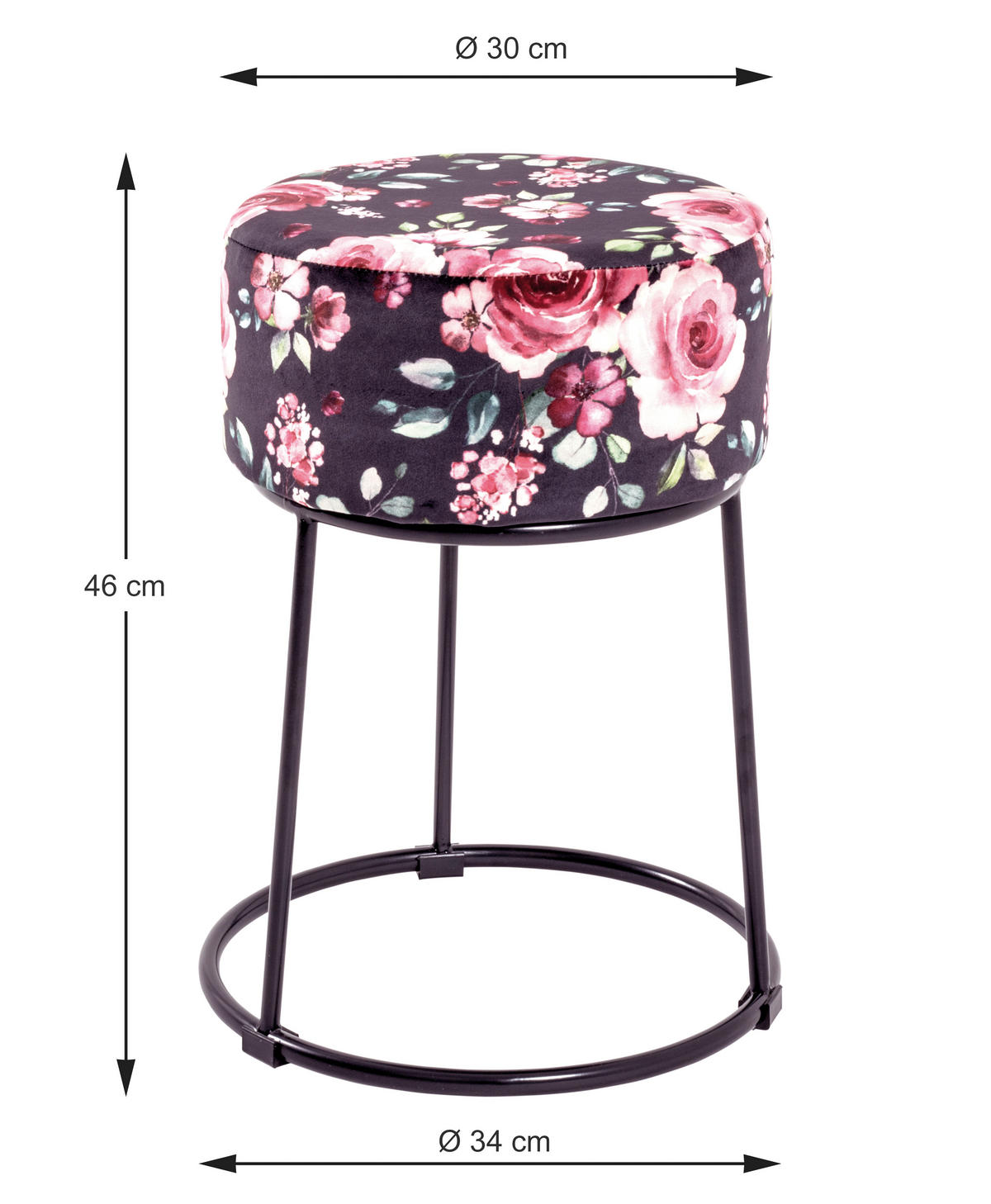 HOCKER in Metall, Textil, Holzwerkstoff Multicolor, Schwarz  - Multicolor/Schwarz, Design, Holzwerkstoff/Textil (30/46/30cm)