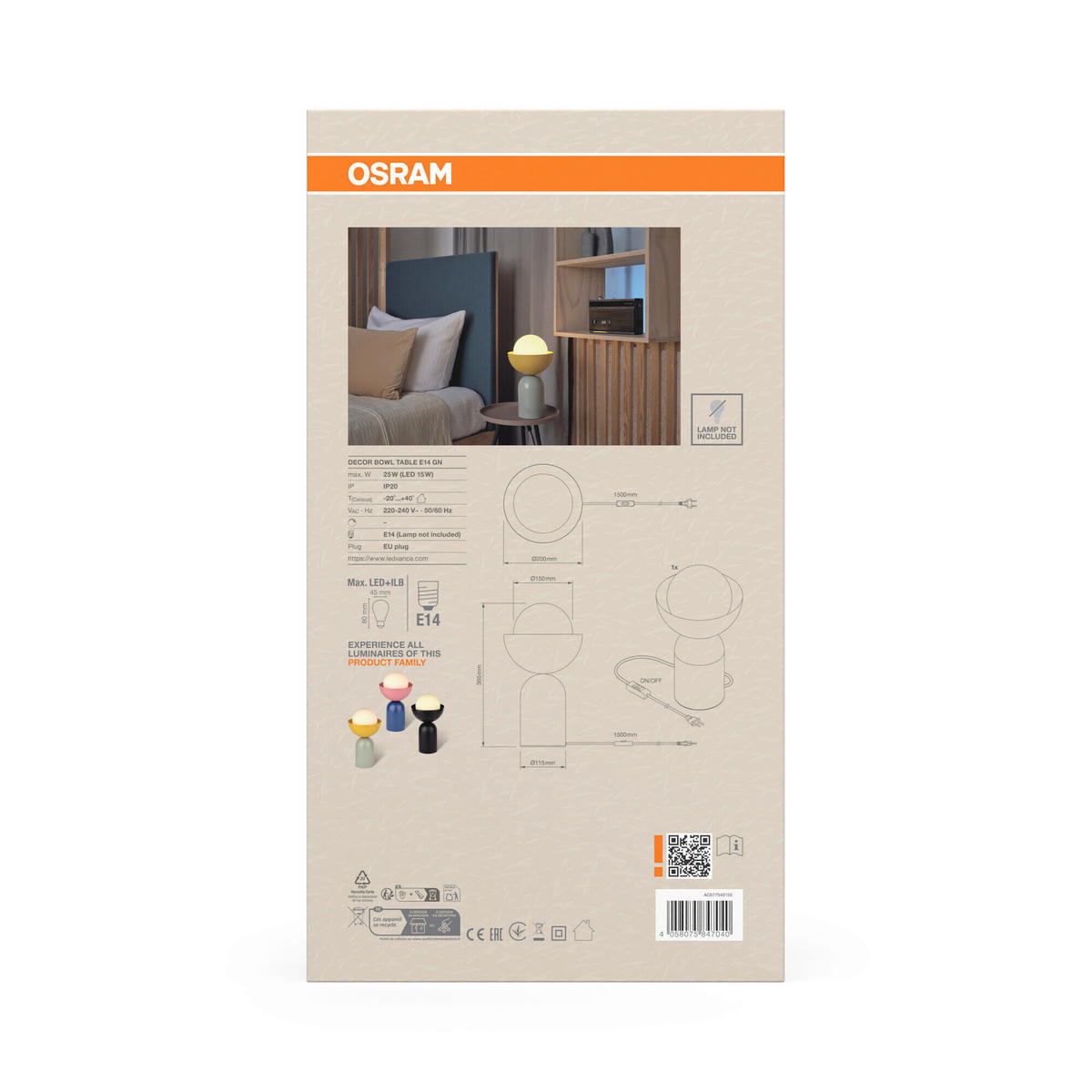 TISCHLEUCHTE 20/36,5 cm   - Gelb/Grün, Basics, Glas/Metall (20/36,5cm) - Osram