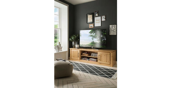 TV-ELEMENT Kiefer massiv Kieferfarben - Schwarz/Kieferfarben, Natur, Holz/Metall (187,6/52/52,3cm) - Linea Natura