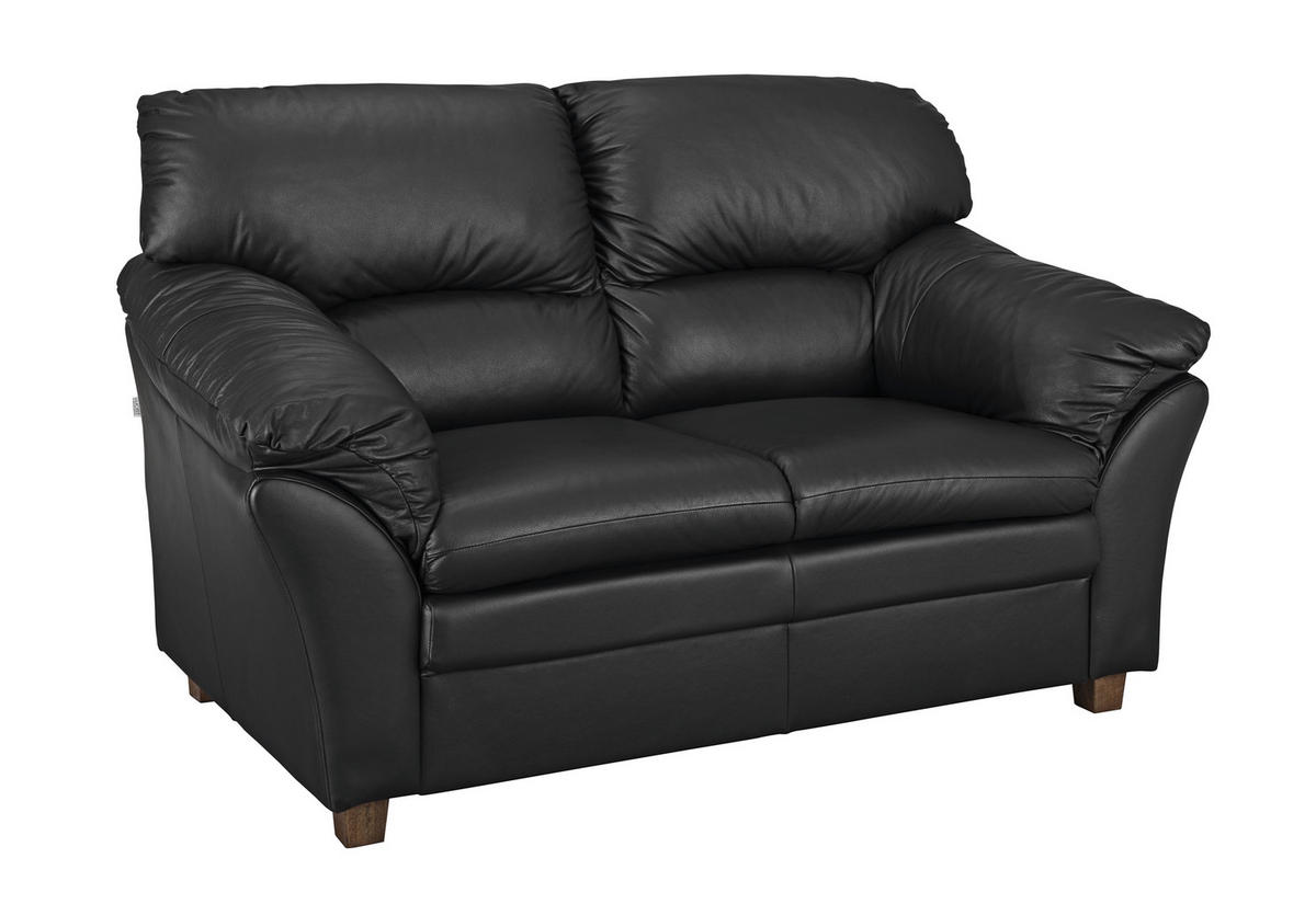 SITZGARNITUR Schwarz Echtleder  - Eichefarben/Schwarz, MODERN, Leder/Holz - Livetastic