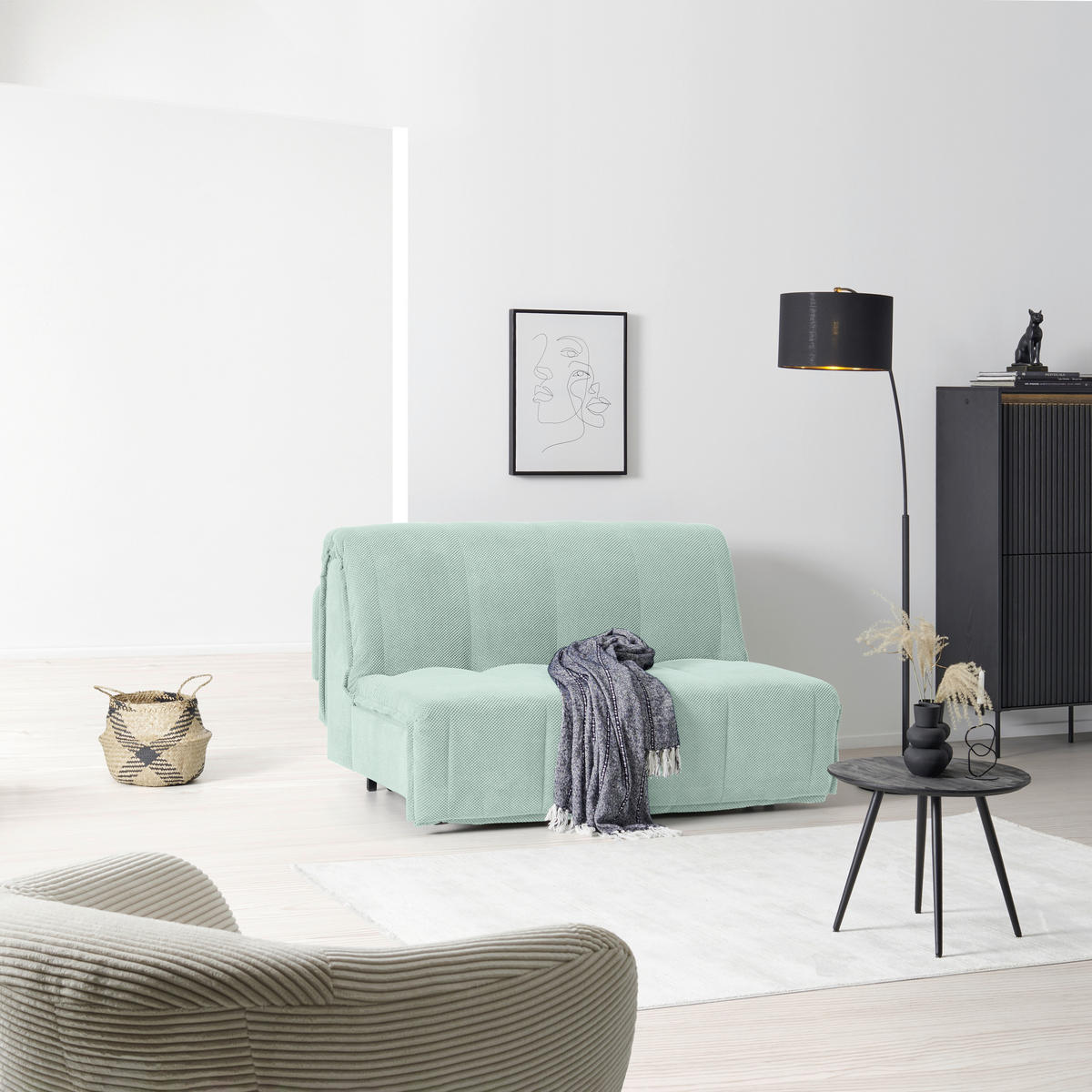 SCHLAFSOFA  mit Liegefunktion Velours Mintgrün  - Schwarz/Mintgrün, Design, Kunststoff/Textil (148/88/110cm) - Livetastic